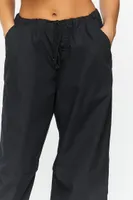 Women's Drawstring Low-Rise Parachute Pants in Black Large