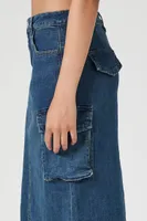 Women's Denim Cargo Midi Skirt in Medium Denim Small