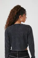 Women's Waffle Knit Cropped Henley Top in Black Small