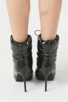 Women's Quilted Faux Patent Leather Booties in Black, 8