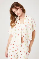 Women's Floral Print Linen-Blend Shirt in Vanilla, XS