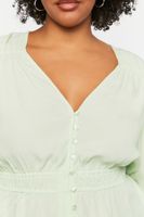 Women's V-Neck Flounce-Hem Top in Pistachio, 1X