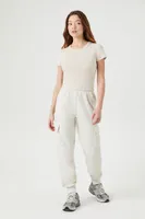 Women's Fleece Cargo Joggers in Oatmeal Medium