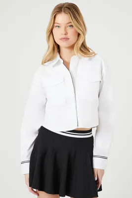 Women's Poplin Cropped Shirt in White Small