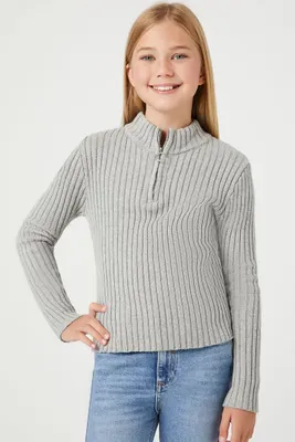 Girls Half-Zip Mock Neck Sweater (Kids) in Grey, 9/10