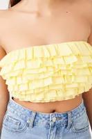 Women's Ruffle Cropped Tube Top in Yellow Large