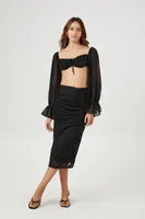 Women's Mesh Ruched Midi Skirt