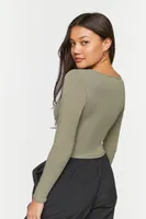 Women's Underbust Long-Sleeve Crop Top in Sage Small