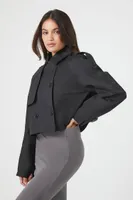 Women's Double-Breasted Cropped Trench Coat in Black Large