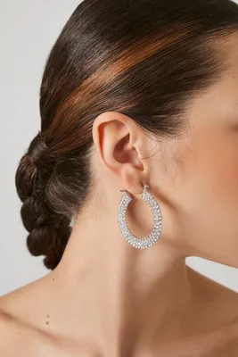 Women's Rhinestone Hoop Earrings in Silver/Clear