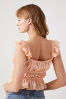 Women's Satin Ruffle-Trim Top in Pale Peach Small