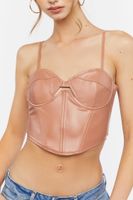 Women's Faux Leather Cutout Bustier Top in Cocoa Medium