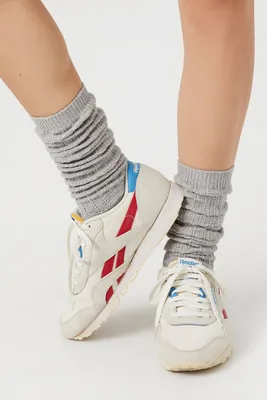 Pointelle Knit Knee-High Socks in Heather Grey