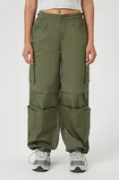 Women's Wide-Leg Cargo Parachute Pants in Sage Medium