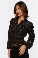 Women's Ruffled Polka Dot Chiffon Top in Black/Gold Medium