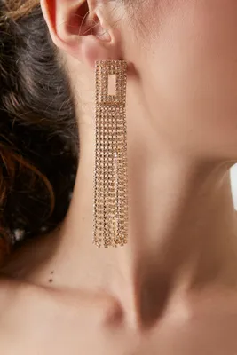 Women's Geo Rhinestone Duster Earrings in Gold