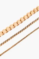 Women's Rhinestone Box Chain Bracelet Set in Gold