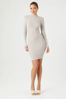 Women's Cable Knit Sweater Midi Dress in Ivory Large