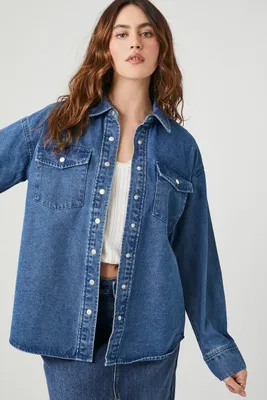 Women's Denim Snap-Button Shirt in Medium Denim Small