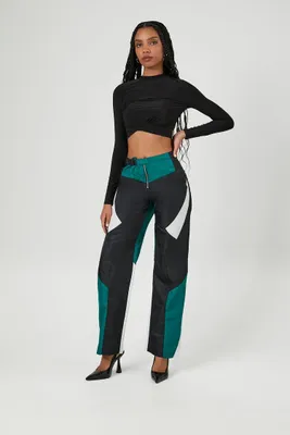 Women's Colorblock Wide-Leg Pants in Black Small