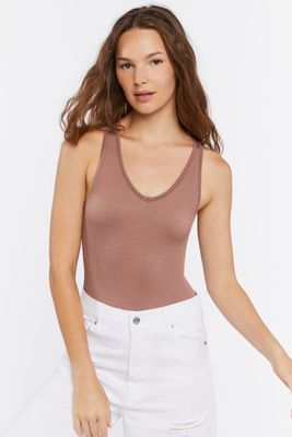 Women's Seamless Ribbed Bodysuit in Taupe, S/M