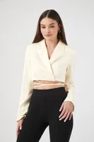 Women's Satin Wraparound Cropped Blazer in Vanilla Large