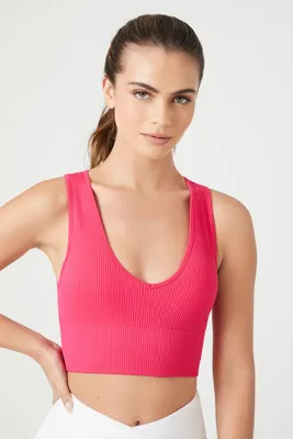 Women's Seamless Ribbed Knit Sports Bra in Hibiscus Large