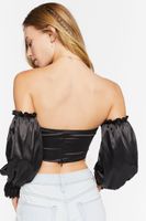 Women's Satin Off-the-Shoulder Crop Top in Black Large