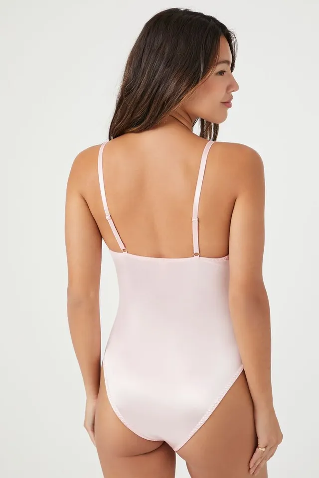 women lace satin pink bodysuit lingerie – Risette Lingerie