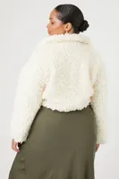 Women's Faux Shearling Cropped Coat in Vanilla, 1X