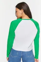 Women's Raglan Crew T-Shirt in Green/White Large