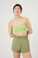 Women's Denim Paperbag Shorts in Olive Medium