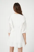 Women's Ruffle-Trim V-Neck Mini Dress in Ivory Large