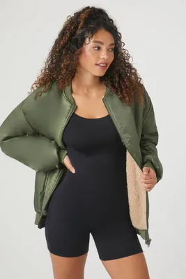 Women's Faux Shearling Bomber Jacket in Olive Large