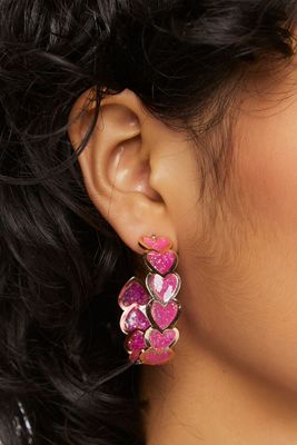 Women's Heart Hoop Earrings in Pink/Gold