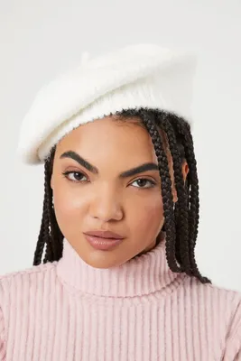 Brushed Knit Beret in White