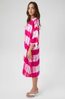 Women's Tie-Dye Striped Kimono Pink/White