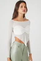 Women's Sheer Mesh Crop Top White