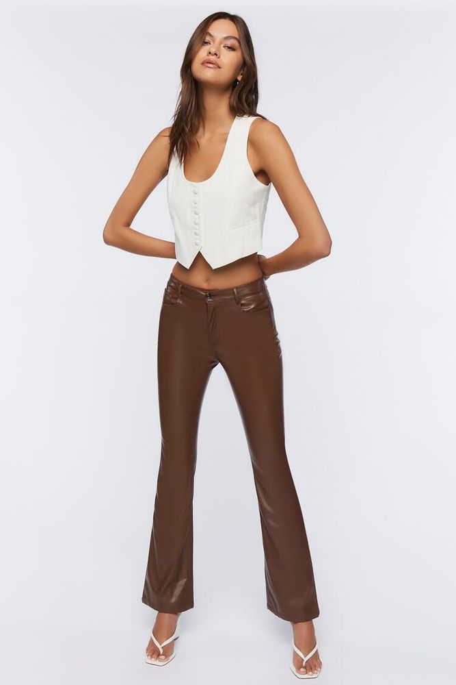 Women's High Waist Faux Leather Flare Pants - Slimming Bell-bottoms