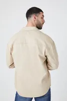 Men Drop-Sleeve Snap-Button Shirt in Taupe, XXL