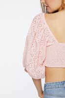 Women's Eyelet O-Ring Smocked Crop Top in Peony, XL