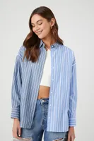 Women's Reworked Poplin Striped Shirt in Blue, XL