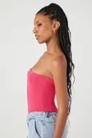 Women's Cropped Sweater-Knit Tube Top in Hot Pink Large