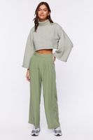 Women's Wide-Leg Pleated Pants in Olive Medium