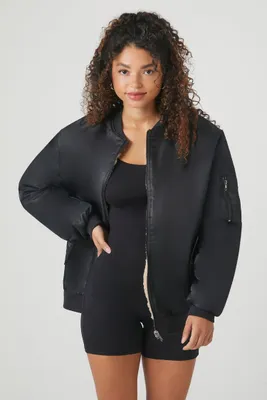 Women's Faux Shearling Bomber Jacket in Black Medium
