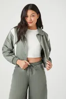 Women's Side-Striped Cropped Bomber Jacket in Tea/White Medium