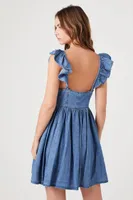 Women's Denim Ruffle-Strap Mini Dress in Medium Denim