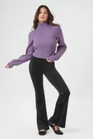 Women's Ribbed Cutout Turtleneck Sweater in Grape Shake Large