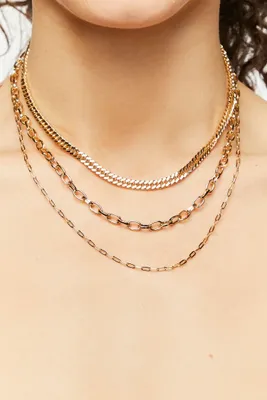 Women's Curb & Anchor Chain Layered Necklace in Gold