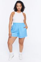 Women's Checkered Print Shorts in Blue, 0X